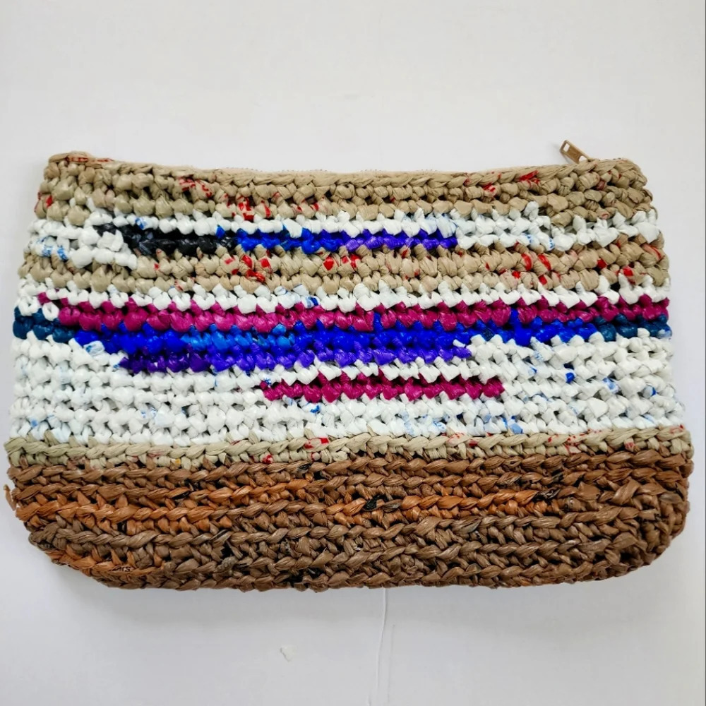 Geometric Moroccan Style Wicher Zip Coin Purse Colorful Handbag Receipts Bag
